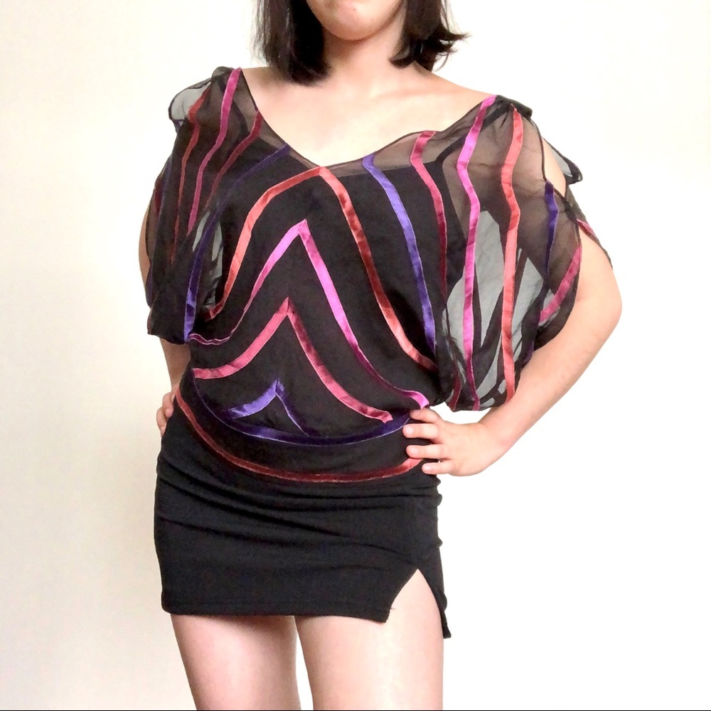 Guess Black Cold Shoulder Ribbon Blouse
